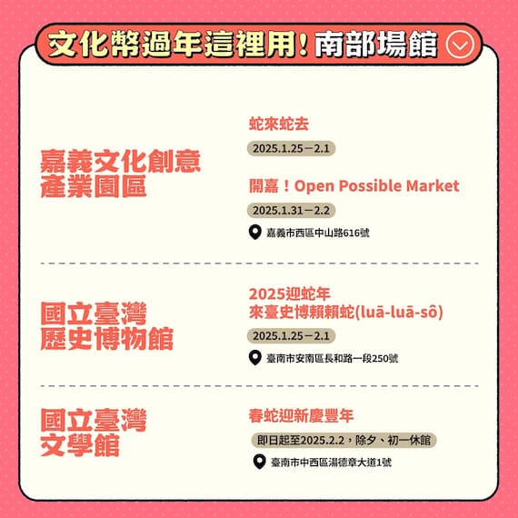 文化幣邀13-22歲青年到博物館、文創園區走春用文化幣 迎接新的一年「蛇麼都好」的圖片