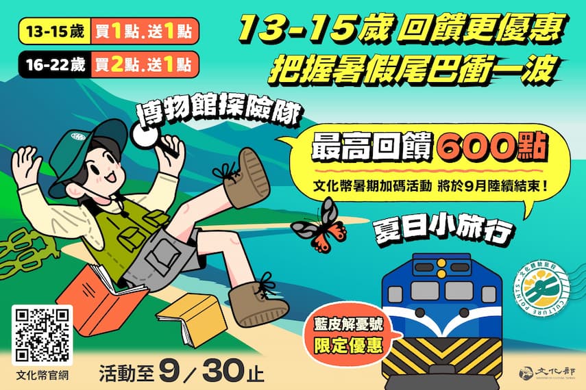文化幣暑期加碼活動最後倒數 13-15歲回饋更優惠 把握暑假尾聲衝一波的圖片