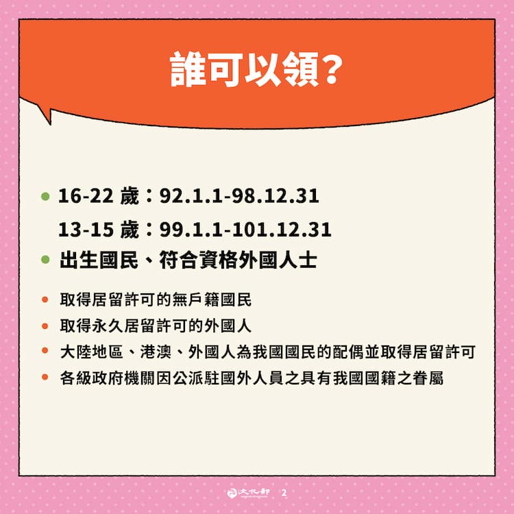 114年文化禮金元旦開放領用 13-15歲青年首次加入 完整使用攻略公開的圖片